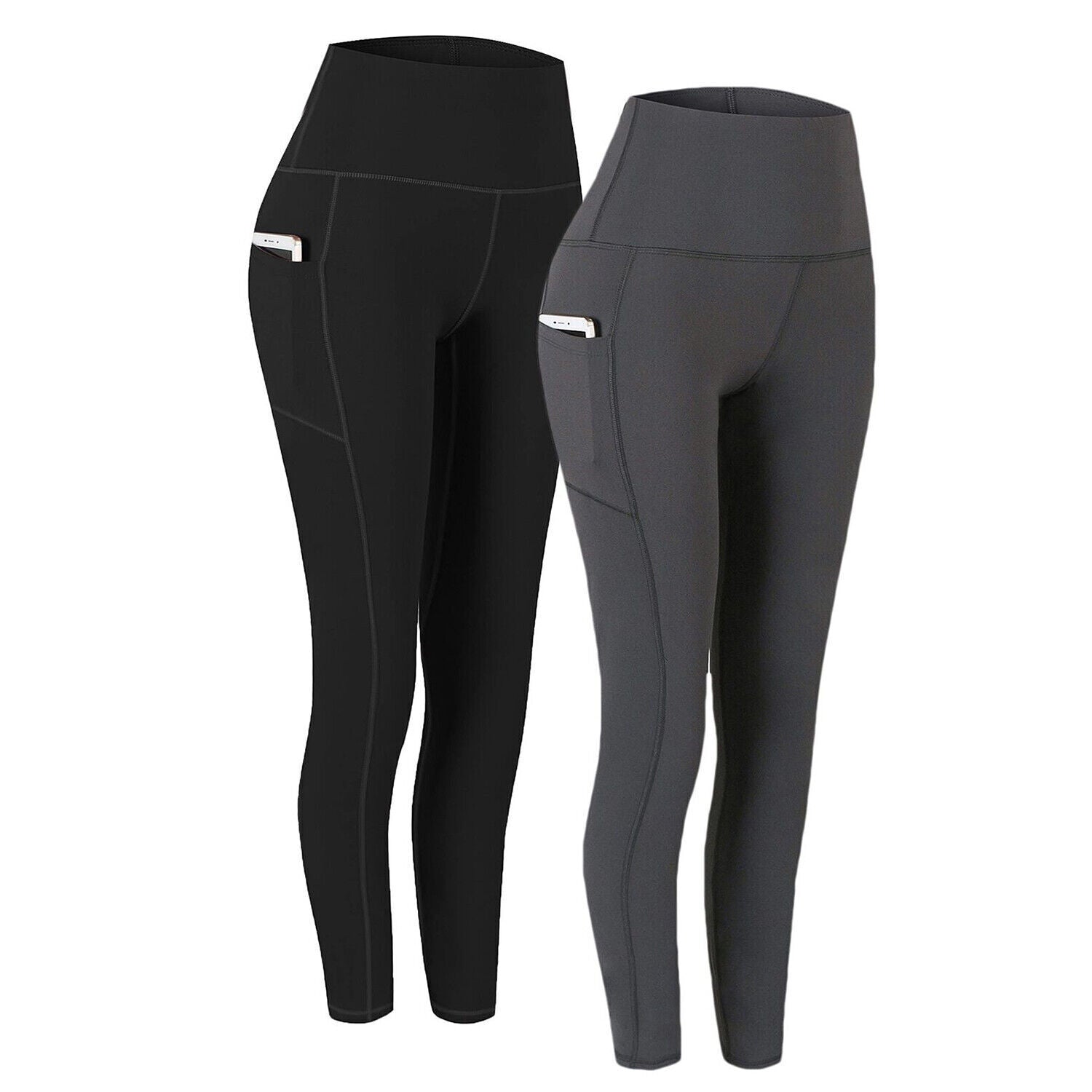 Women High Waist Gym Leggings Pocket Fitness Sports Running Ladies Yoga Pants UK
